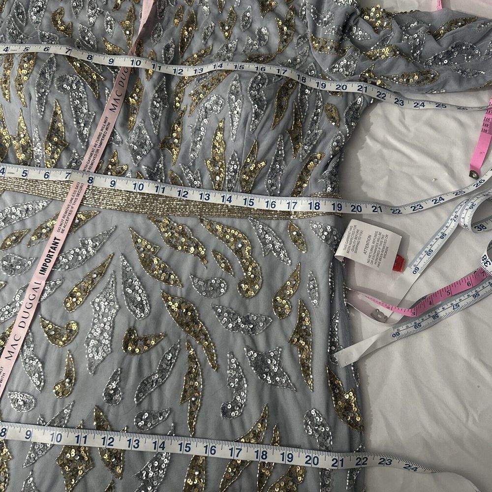 NWT Mac Duggal [ 16 ] 5124 Beaded Long Sleeve Evening Gown Platinum‎ Gold #Q856 - Picture 5 of 16